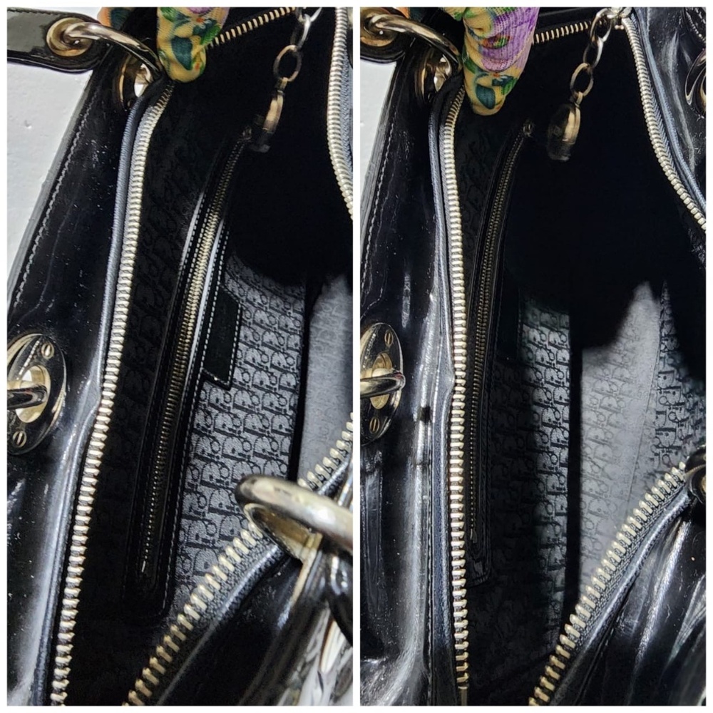 Authentic CHRISTIAN DIOR Patent Cannage Large Lady Dior Satchel Bag Black - Picture 10 of 11